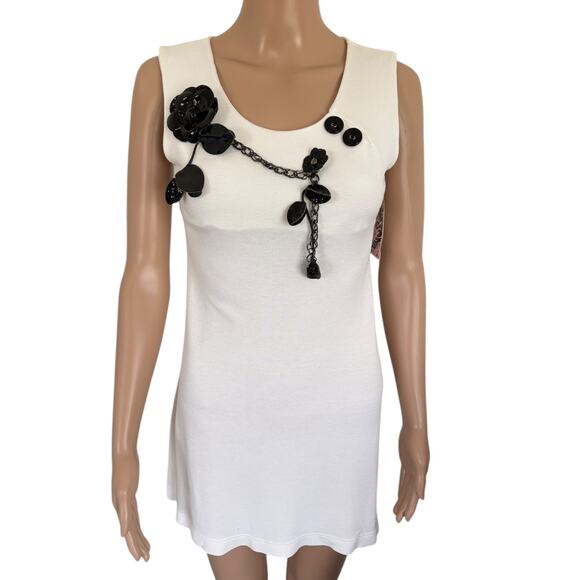 Y2K 2000 Retro Preppy‎ A-Line Tank 3D Vinyl Floral Dress Stretch XS/S Cream New - Picture 1 of 6
